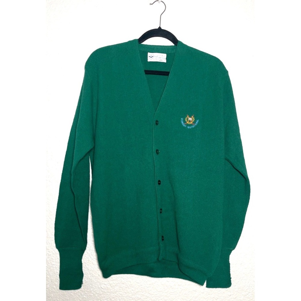 Vintage Pickering‎ Cardigan Sweater Men's Lg Green Economy Invitational Golf USA